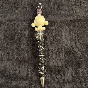 Stylish Black Crystal Decorative Ballpoint Pen with Cream Charm